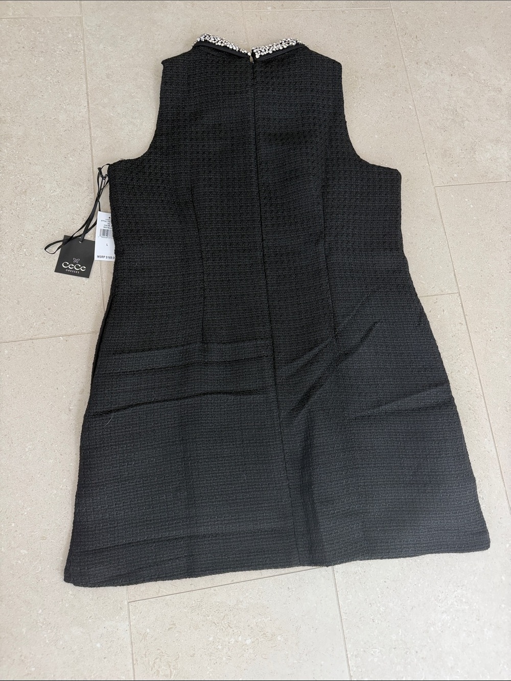CeCe Black Mini Dress with Embellished Collar - Picture 5 of 7